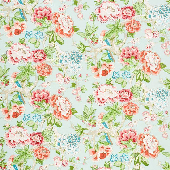Bermuda Blossoms Aqua 175877 by Schumacher Designer Fabric Signature Schumacher 27.12" - Swanky Fabrics -