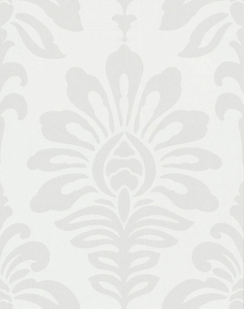 Light Grey Geometric Floral Wallpaper by Lucky Day Super Value Program Covers about 56.4 square feet Great Britain Unpasted 25-in repeat, straight match 20.5-in by 33-ft long roll - Fabric Carolina -