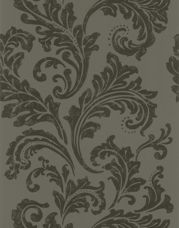 Charcoal Scroll Wallpaper by Lucky Day Super Value Program Covers about 56.4 square feet Great Britain Unpasted 25-in repeat, straight match 20.5-in by 33-ft long roll - Fabric Carolina -