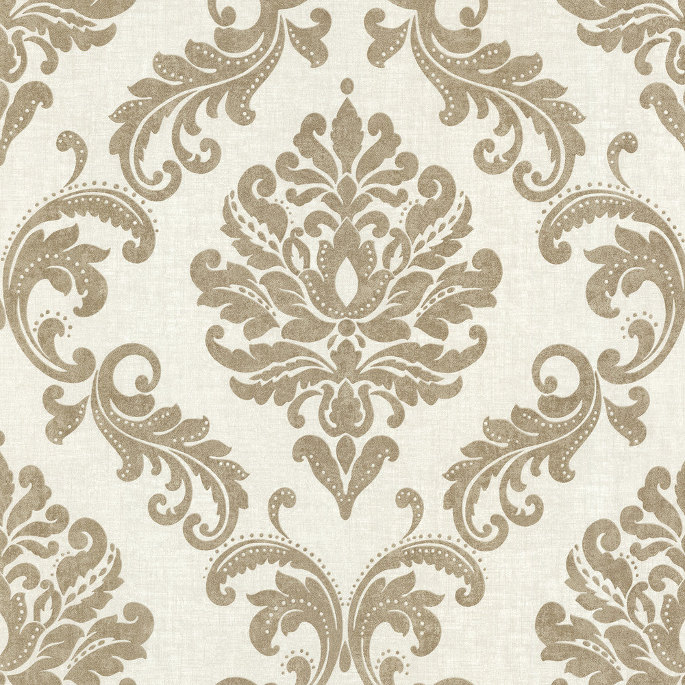 Sebastion Gold Damask Wallpaper by Beacon House Zinc Covers about 56.4 square feet 20.5-in by 33-ft long roll Unpasted 20.9 - Fabric Carolina -