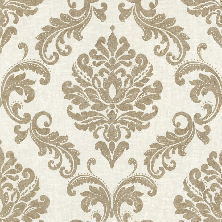 Sebastion Gold Damask Wallpaper by Beacon House Zinc Covers about 56.4 square feet 20.5-in by 33-ft long roll Unpasted 20.9 - Fabric Carolina -
