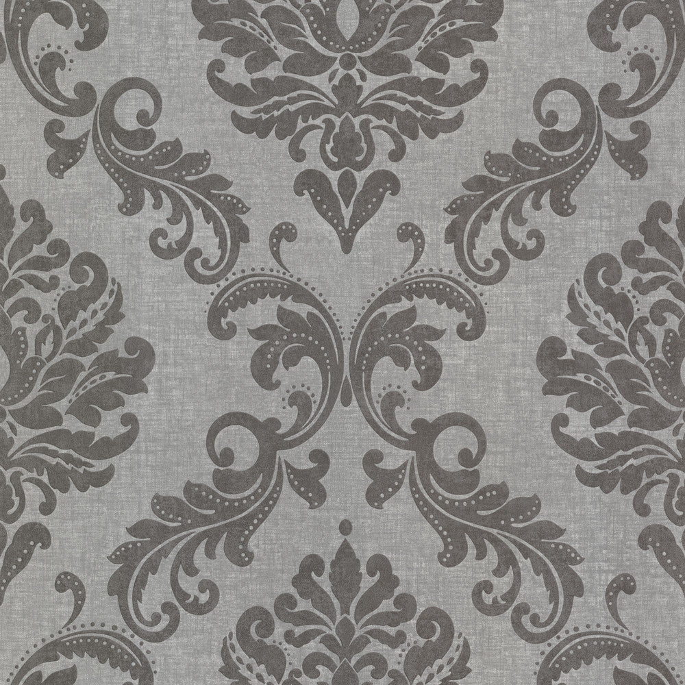 Sebastion Grey Damask Wallpaper by Beacon House Zinc Covers about 56.4 square feet 20.5-in by 33-ft long roll Unpasted 20.9 - Fabric Carolina -