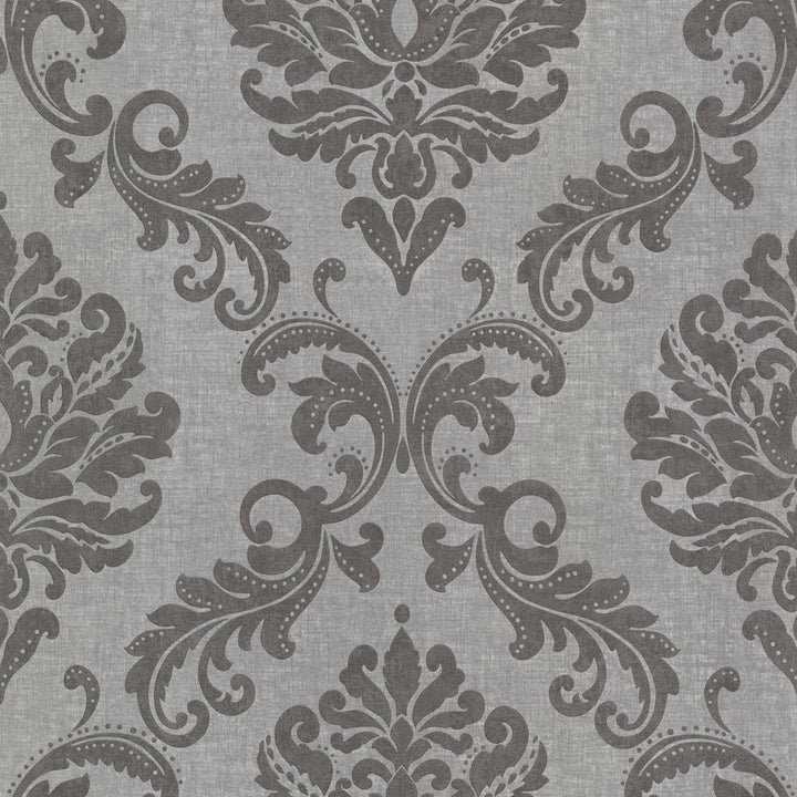 Sebastion Grey Damask Wallpaper by Beacon House Zinc Covers about 56.4 square feet 20.5-in by 33-ft long roll Unpasted 20.9 - Fabric Carolina -