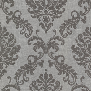 Sebastion Grey Damask Wallpaper by Beacon House