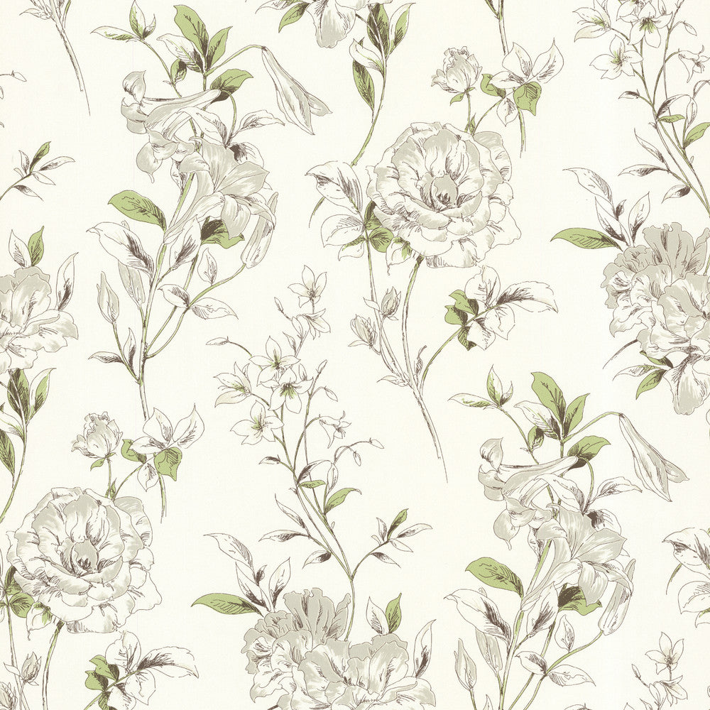 Jolie Green Floral Toss Wallpaper by Beacon House Zinc Covers about 56.4 square feet 20.5-in by 33-ft long roll Unpasted 21 - Fabric Carolina -
