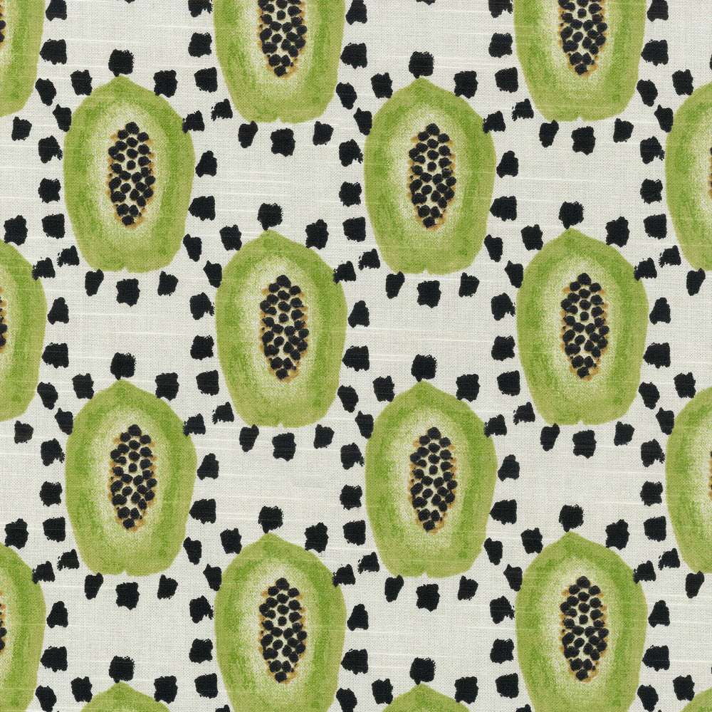 Maya Papayas Matcha 450281 by Genevieve Gorder Fabric SECOND VERSE 100% Cotton U.S.A. Wyzenbeek 51,000 Horizontal: 6.75" and Vertical: 6.75" 54" - Fabric Carolina -