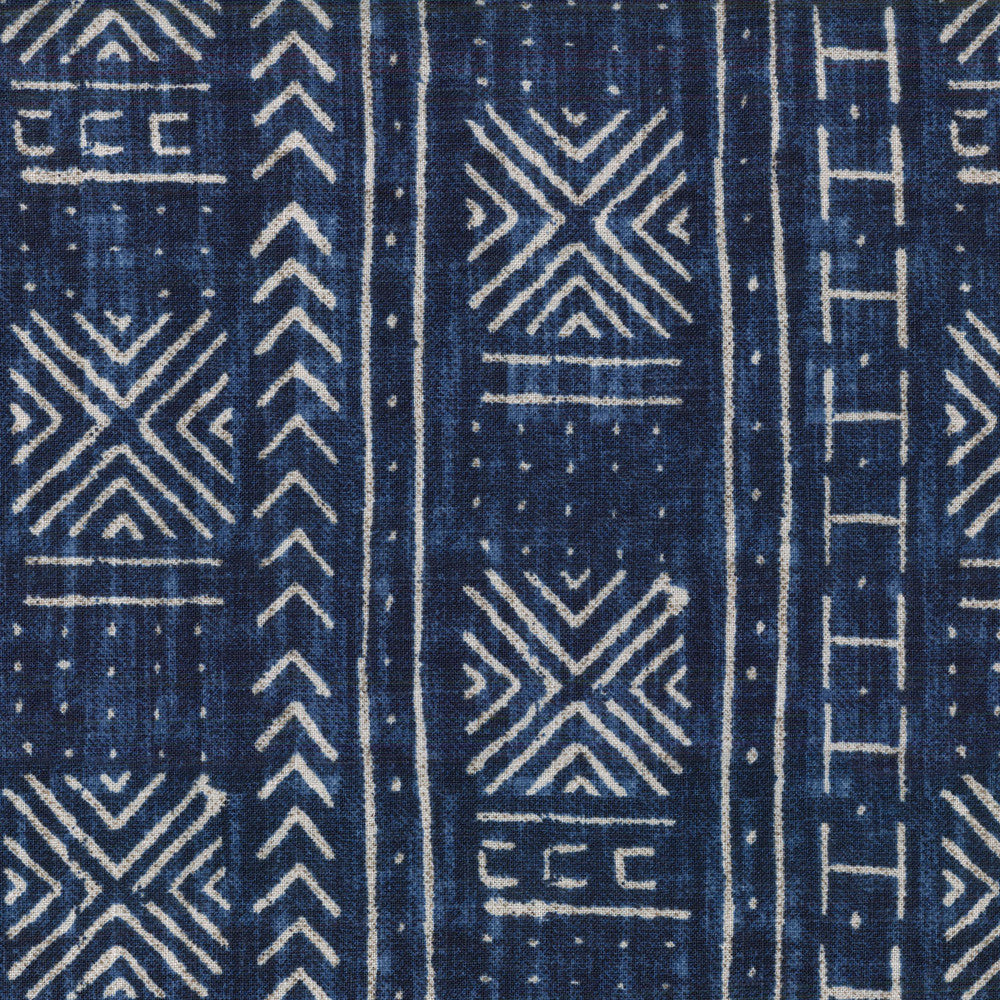 Mali Mud Cloth Indigo 450301 by Genevieve Gorder Fabric SECOND VERSE 55% Linen 45% Rayon CHINA Wyzenbeek 24,000 Horizontal: 13.50" and Vertical: 13.50" 54" - Fabric Carolina -