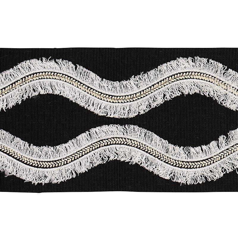 Ogee Embroidered Tape Black 74334 by Schumacher Trim Bohemia 4.0" - Fabric Carolina -