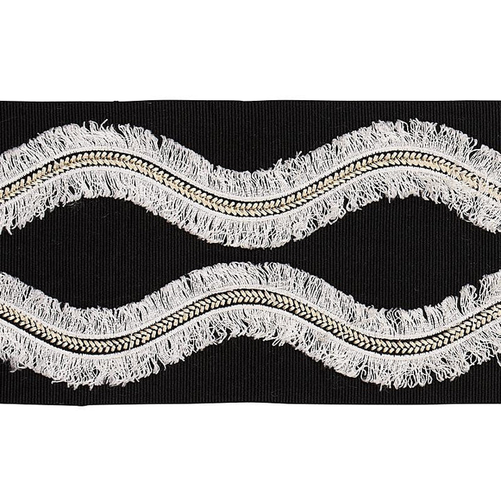 Ogee Embroidered Tape Black 74334 by Schumacher Designer Trim Bohemia 4.0" - Swanky Fabrics -