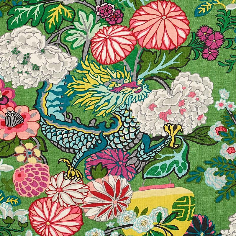Chiang Mai Dragon Jade 173277 by Schumacher Designer Fabric Exuberant Prints 27.0" - Swanky Fabrics -