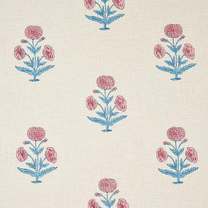 Poppy Hand Block Print Rose & Sky 179840 by Schumacher Fabric
