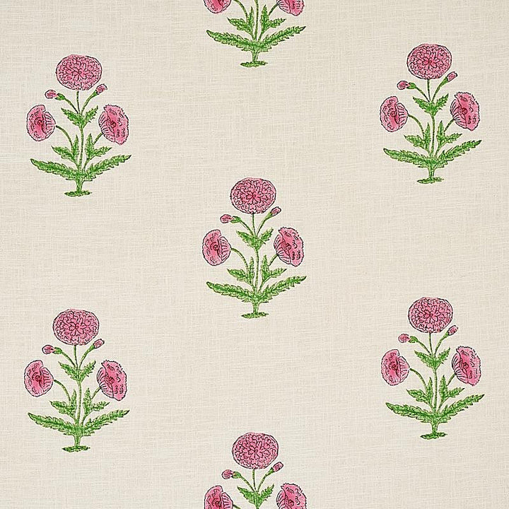 Poppy Hand Block Print Rose & Grass 179842 by Schumacher Designer Fabric Molly Mahon 8.88" - Swanky Fabrics -