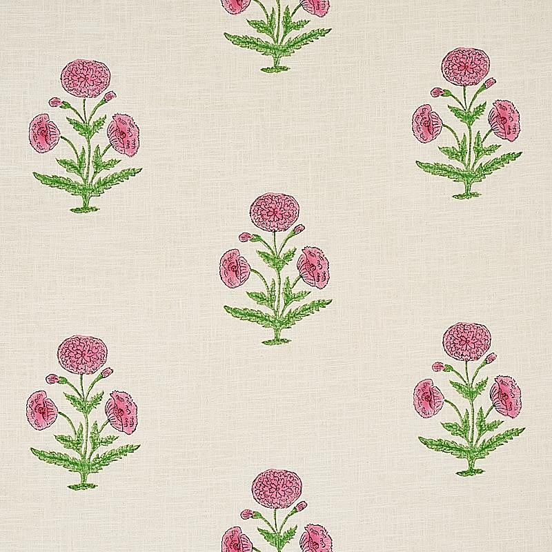 Poppy Hand Block Print Rose & Grass 179842 by Schumacher Fabric Molly Mahon 8.88" - Fabric Carolina -