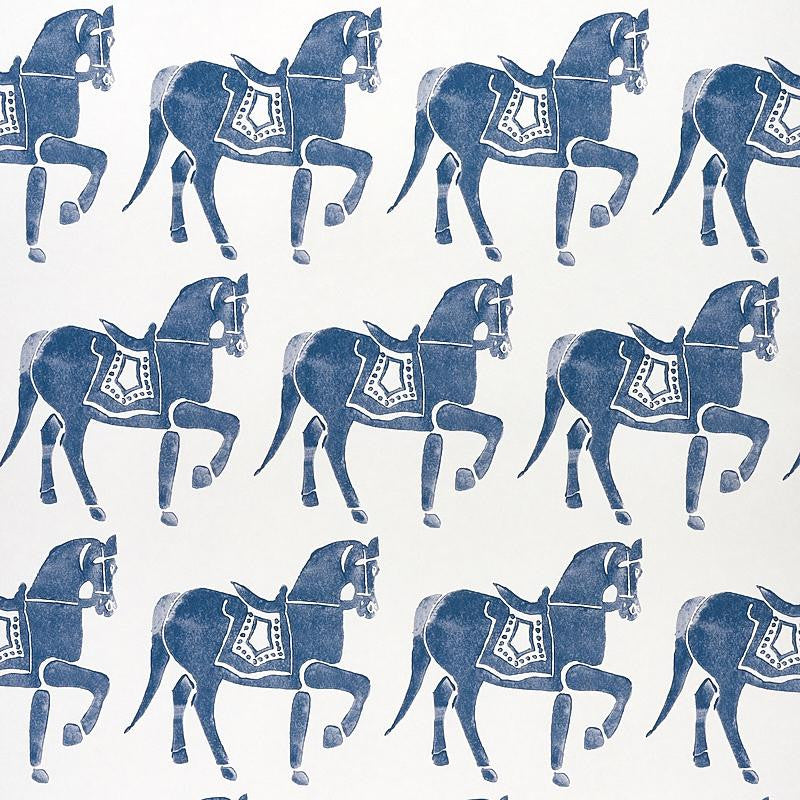 Marwari Horse Navy 5011130 by Schumacher Wallpaper Molly Mahon 6.88" - Fabric Carolina -
