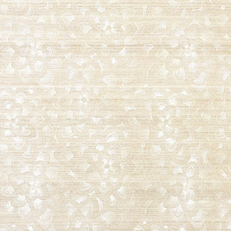 Lotus Embroidery Sisal Ivory 5011210 by Schumacher Wallpaper Exquisite Embroideries 17.0" - Fabric Carolina -
