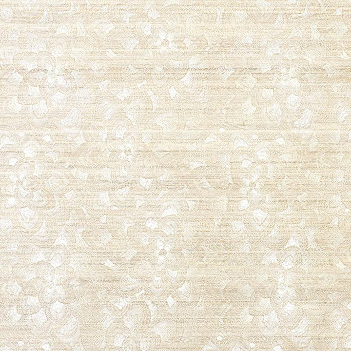 Lotus Embroidery Sisal Ivory 5011210 by Schumacher Wallpaper Exquisite Embroideries 17.0" - Fabric Carolina -