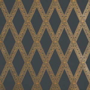 Les Losanges Toile Gold On Black 5011362 by Schumacher Wallpaper