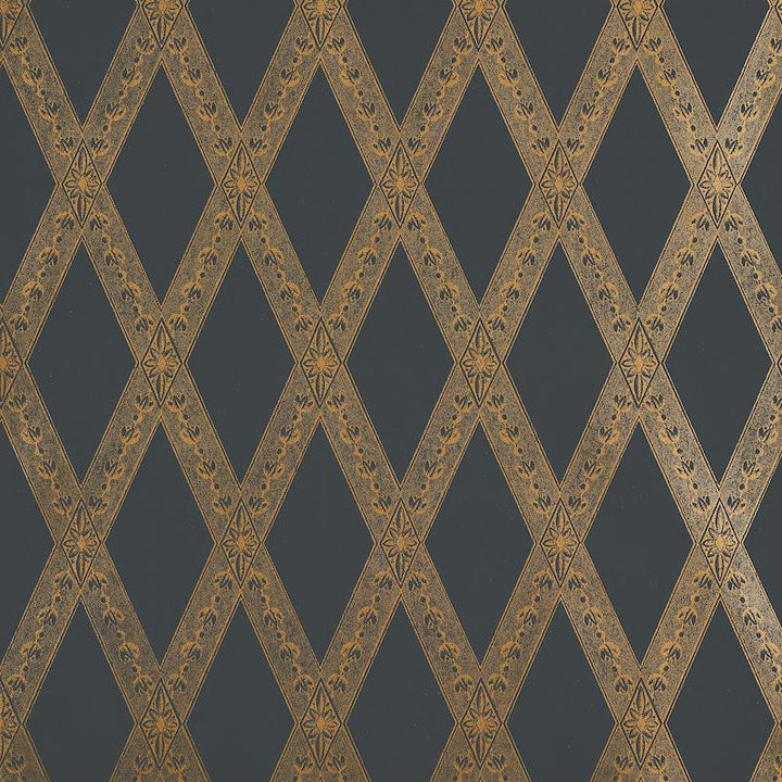 Les Losanges Toile Gold On Black 5011362 by Schumacher Wallpaper Jill Lasersohn 10.25" - Fabric Carolina -