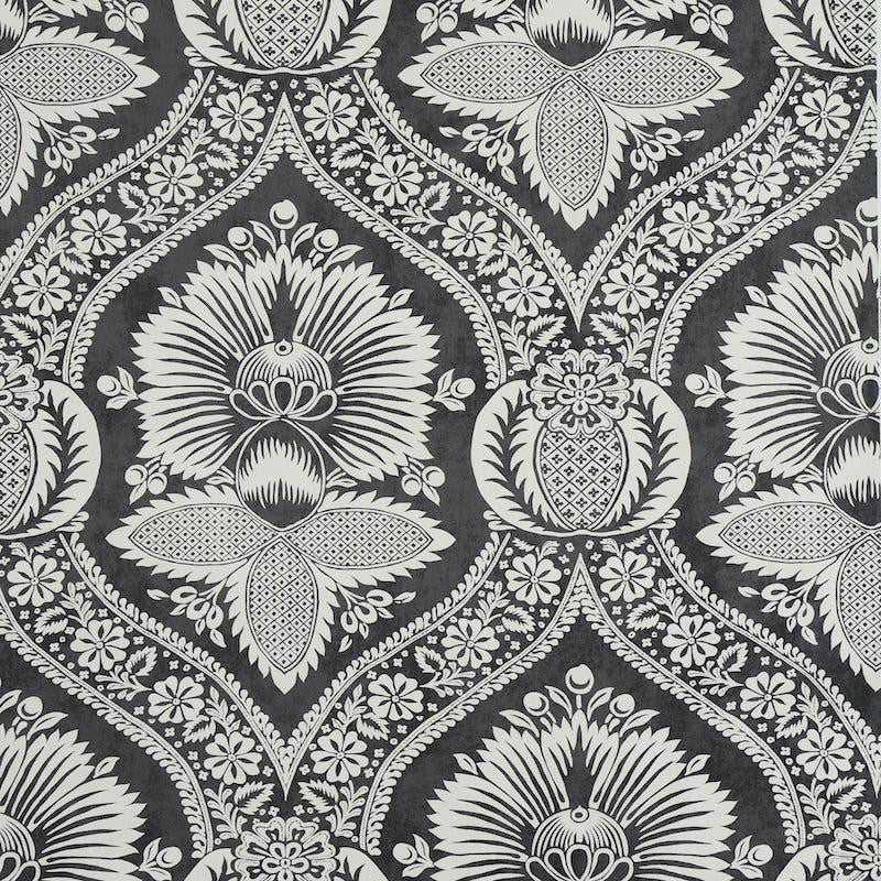 Villandry Damask Print Black 5011752 by Schumacher Designer Wallpaper Perennial Favorites 18.0" - Swanky Fabrics -