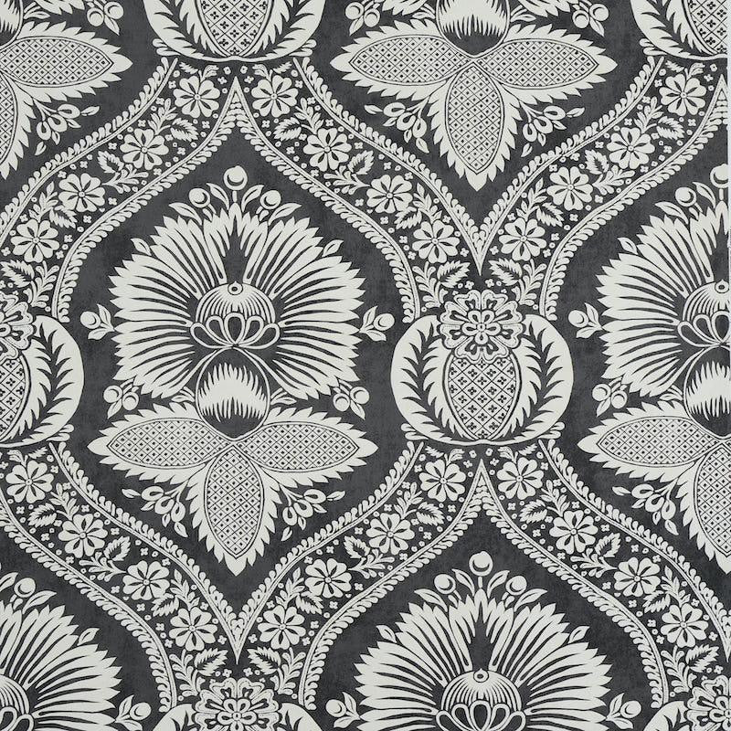 Villandry Damask Print Black 5011752 by Schumacher Wallpaper Perennial Favorites 18.0" - Fabric Carolina -
