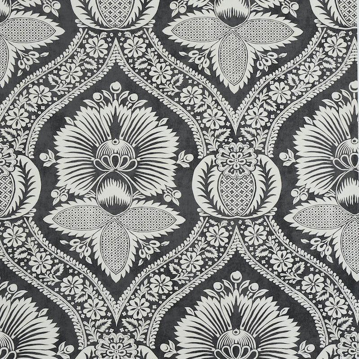 Villandry Damask Print Black 5011752 by Schumacher Wallpaper Perennial Favorites 18.0" - Fabric Carolina -
