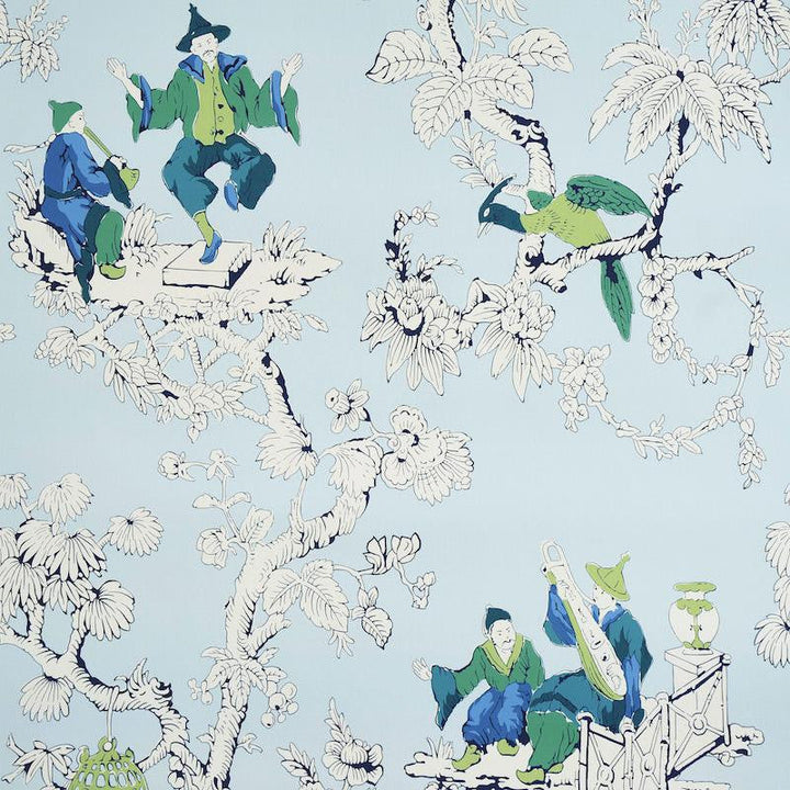 Chinoiserie Moderne Blue 5011650 by Schumacher Designer Wallpaper Perennial Favorites 27.0" - Swanky Fabrics -