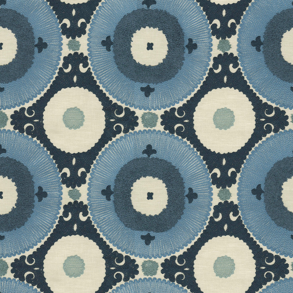 Uzbek Emb Azure 470532 by PKL Studio Fabric - Base: 52% polyester, 48% cotton Emb: 100% cotton India 17000 Horizontal: 9 and Vertical: 9.25 55 - Fabric Carolina -