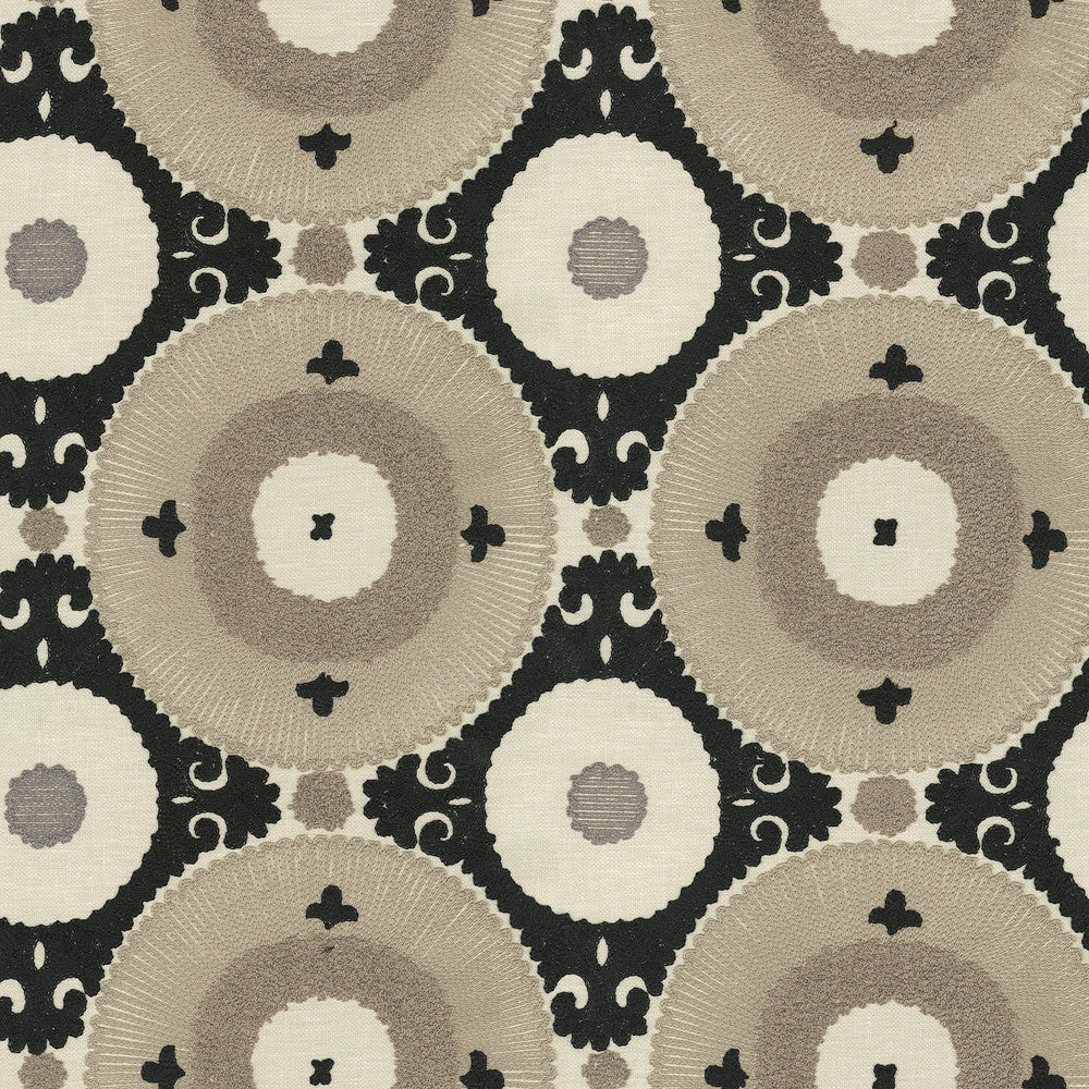 Uzbek Emb Café 470533 by PKL Studio Designer Fabric - Base: 52% polyester, 48% cotton Emb: 100% cotton India 17000 Horizontal: 9 and Vertical: 9.25 55 - Swanky Fabrics -