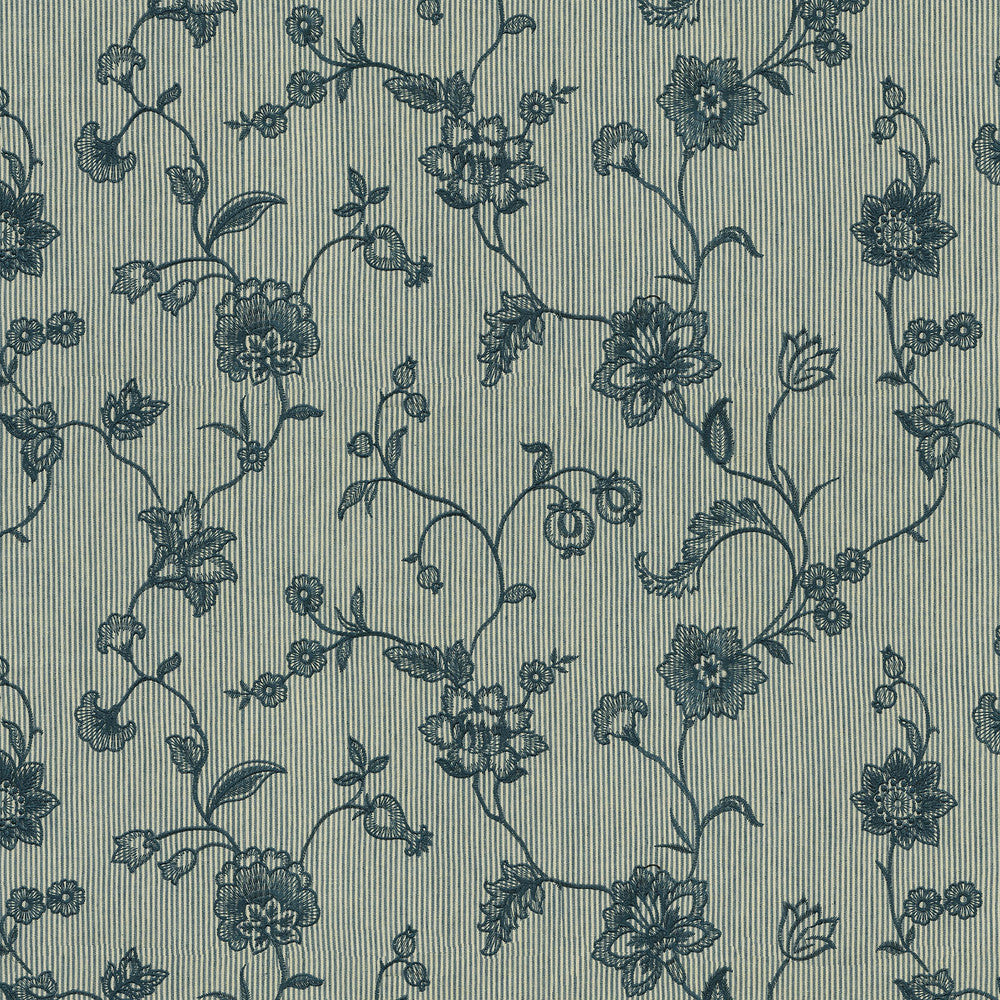 Homestead Indigo 471110 by P/K LIFESTYLES Designer Fabric - Base 50% polyester, 30% cotton, 20% linen / Emb. 100% polyester India 15000 Horizontal: 25.5 and Vertical: 15.5 54  - Swanky Fabrics -
