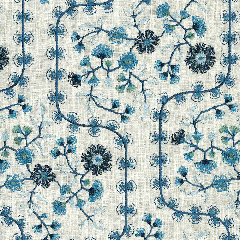 Flower Shower Emb. Azure 471141 by P/K LIFESTYLES Designer Fabric - Base: 100% cotton / Emb 100% rayon India 51000 Horizontal: 13 and Vertical: 15.25 56  - Swanky Fabrics -