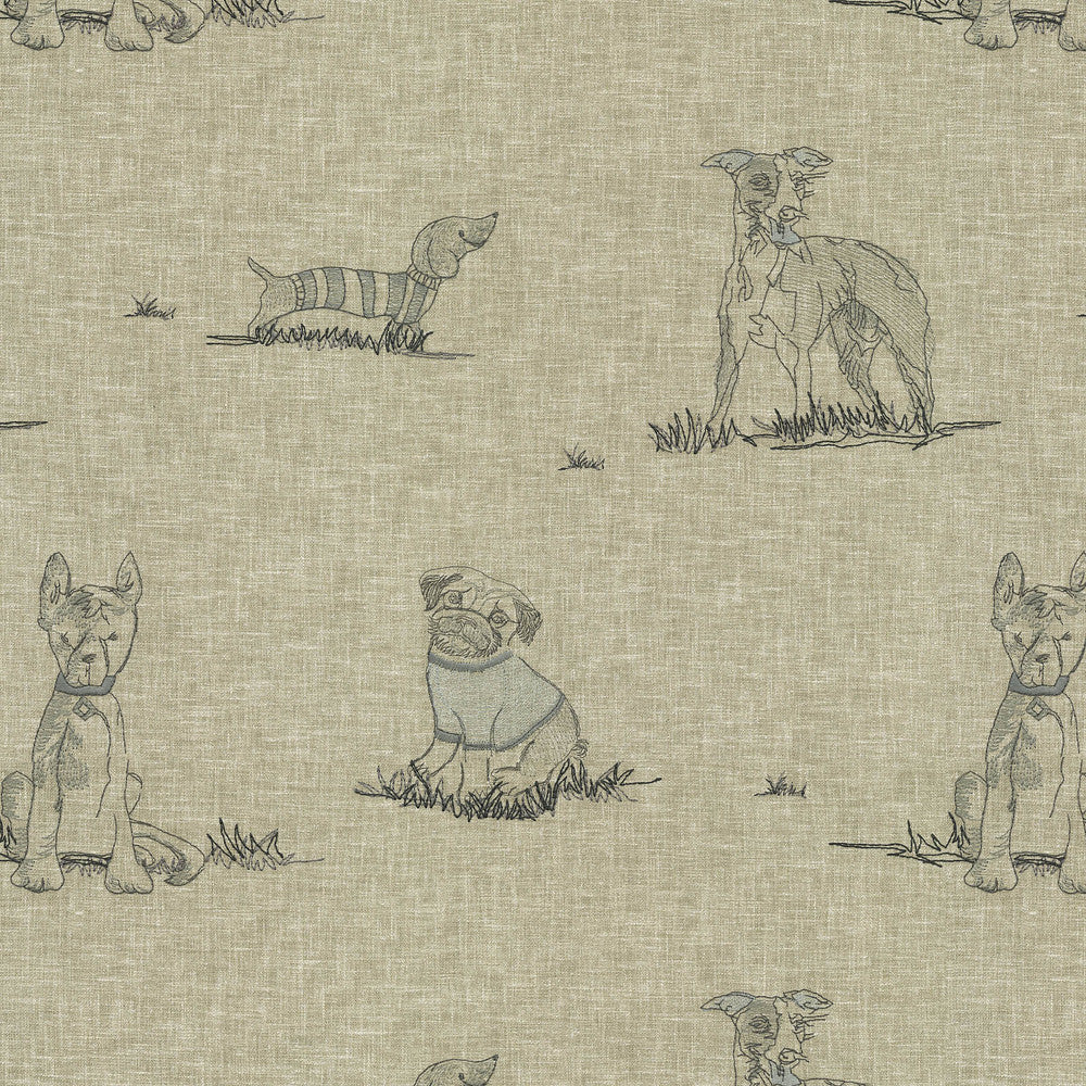 Dog Days Emb. Linen 471220 by P/K LIFESTYLES Designer Fabric - Base: 55% cotton, 45% polyester/ Emb: 52% cotton, 48% polyester India 51000 Horizontal: 17.75 and Vertical: 15.5 54  - Swanky Fabrics -