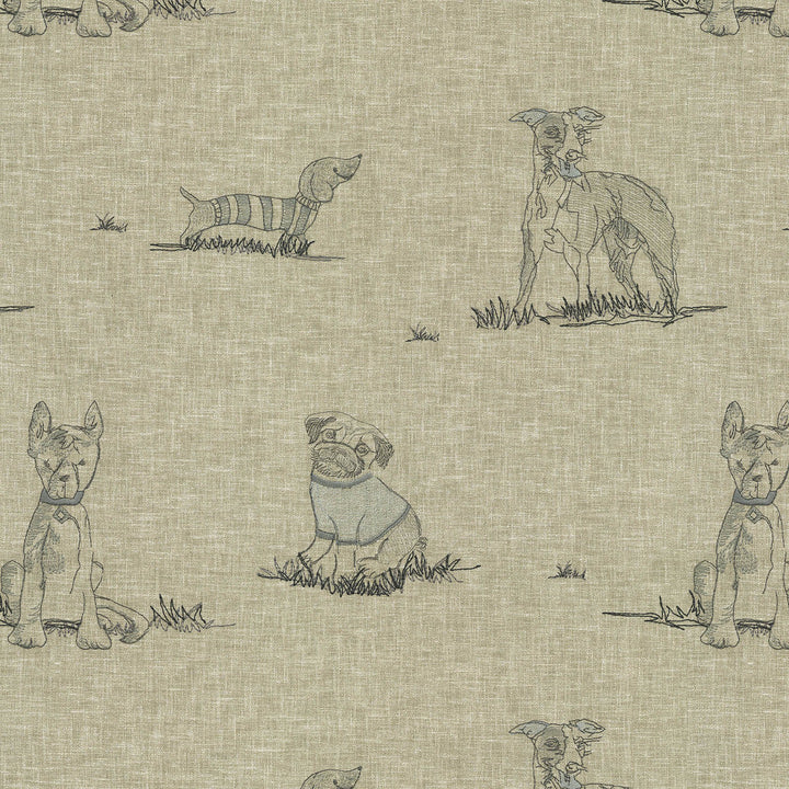 Dog Days Emb. Linen 471220 by P/K LIFESTYLES Designer Fabric - Base: 55% cotton, 45% polyester/ Emb: 52% cotton, 48% polyester India 51000 Horizontal: 17.75 and Vertical: 15.5 54  - Swanky Fabrics -