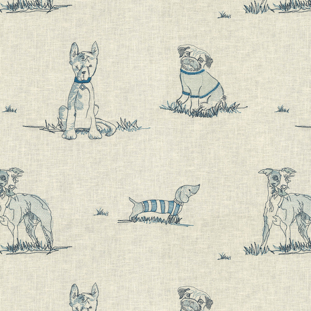 Dog Days Emb. Porcelain 471221 by P/K LIFESTYLES Fabric - Base: 55% cotton, 45% polyester/ Emb: 52% cotton, 48% polyester India 51000 Horizontal: 17.75 and Vertical: 15.5 54 - Fabric Carolina -