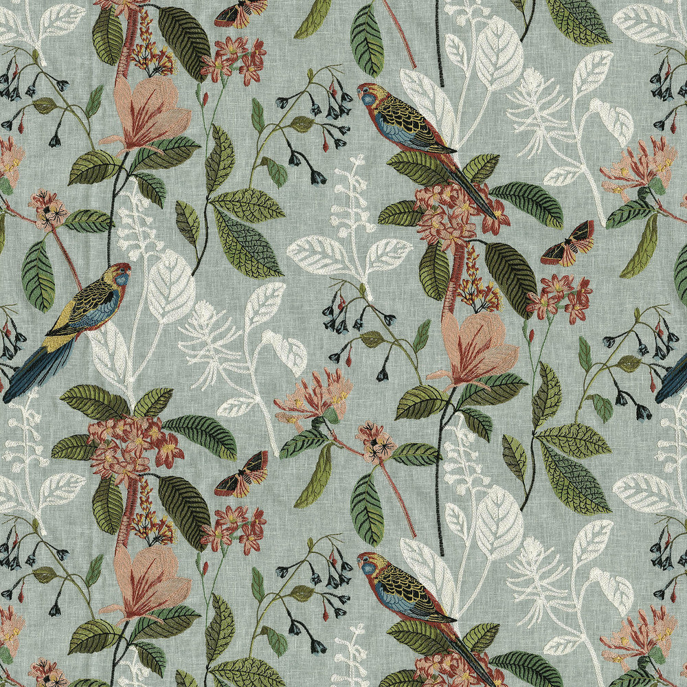 Parakeet Emb. Tropics 471260 by P/K LIFESTYLES Fabric - Base: 52% polyester, 48% cotton / Emb. 100% rayon India 51000 Horizontal: 25.75 and Vertical: 18.12 54 - Fabric Carolina -