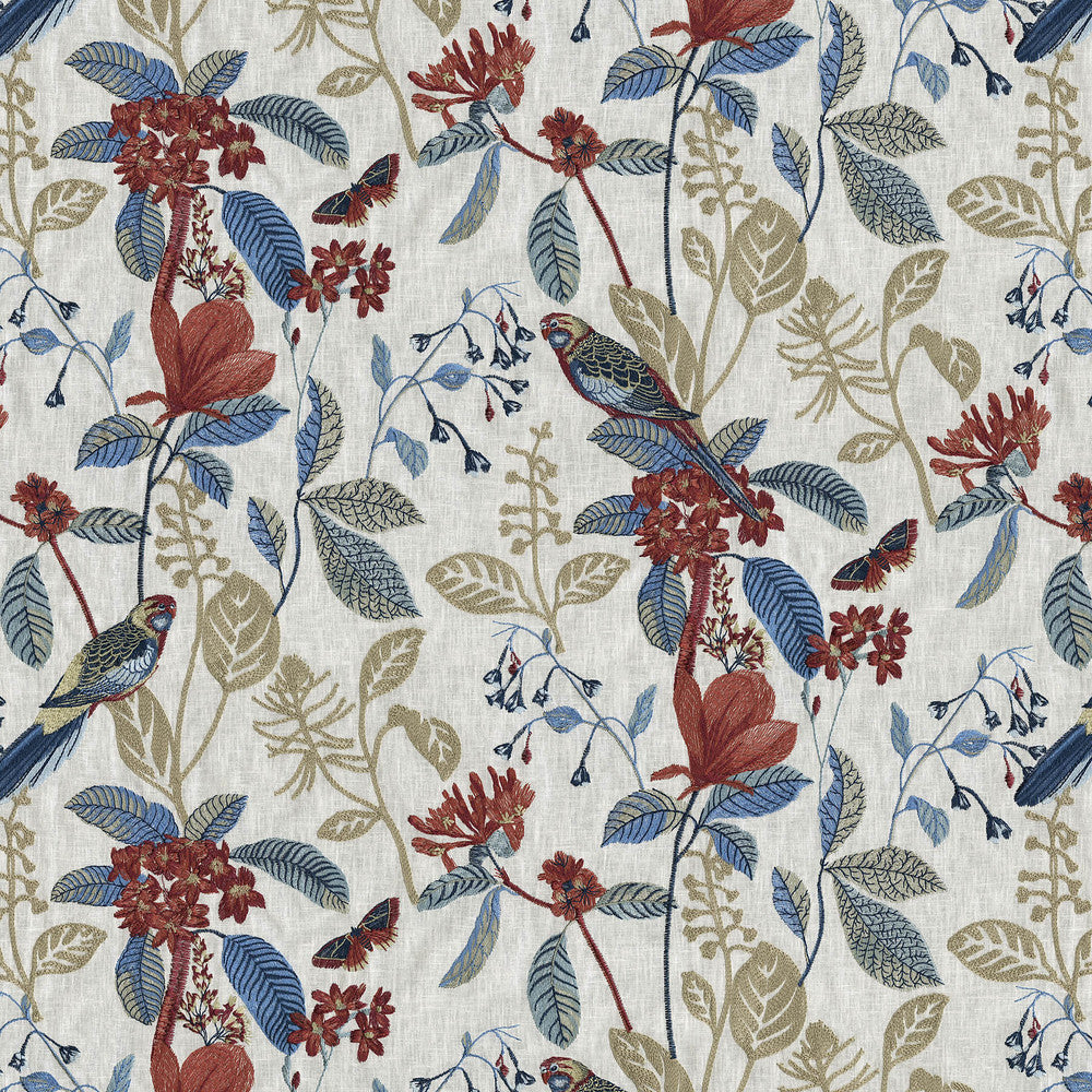 Parakeet Emb. Indienne 471262 by P/K LIFESTYLES Fabric - Base: 52% polyester, 48% cotton / Emb. 100% rayon India 51000 Horizontal: 25.75 and Vertical: 18.12 54 - Fabric Carolina -