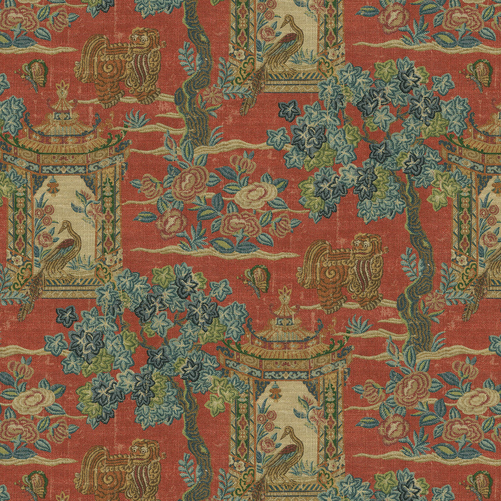 PK Lifestyles Fabric Utopian Garden Persimmon - 75% cotton, 25% linen Pakistan 15000 Horizontal: 13.5 and Vertical: 25.25 54 - My Fabric Connection -