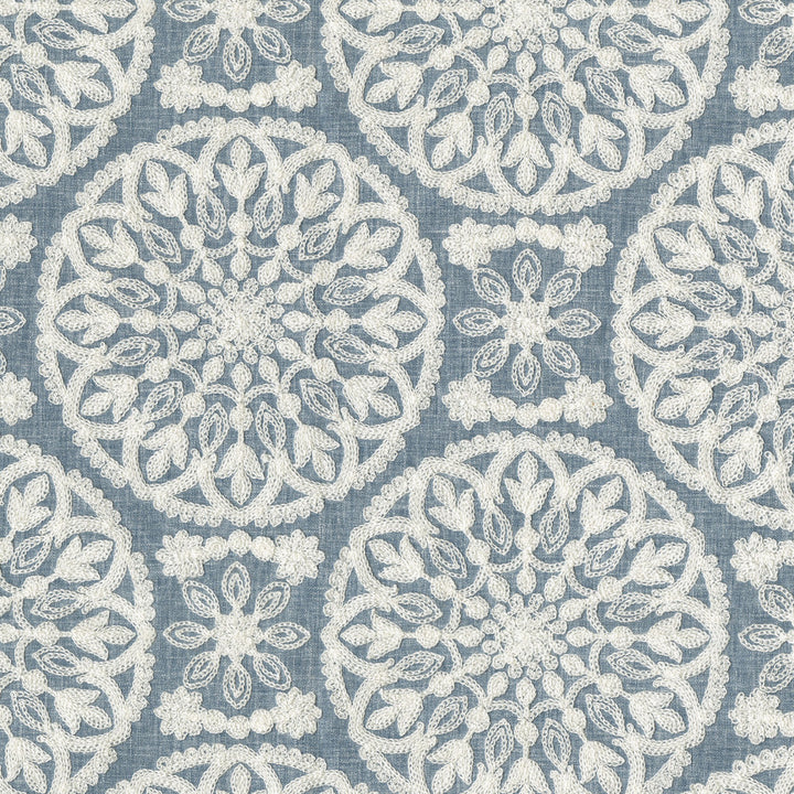 Lace Medallion Emb Cornflower 472230 by PK Lifestyles Fabric Cultural Exchange IX Base: 52% Polyester, 48% Cotton EMB: 100% Rayon India 51000 H: 10.2, V: 9 52 - Fabric Carolina -