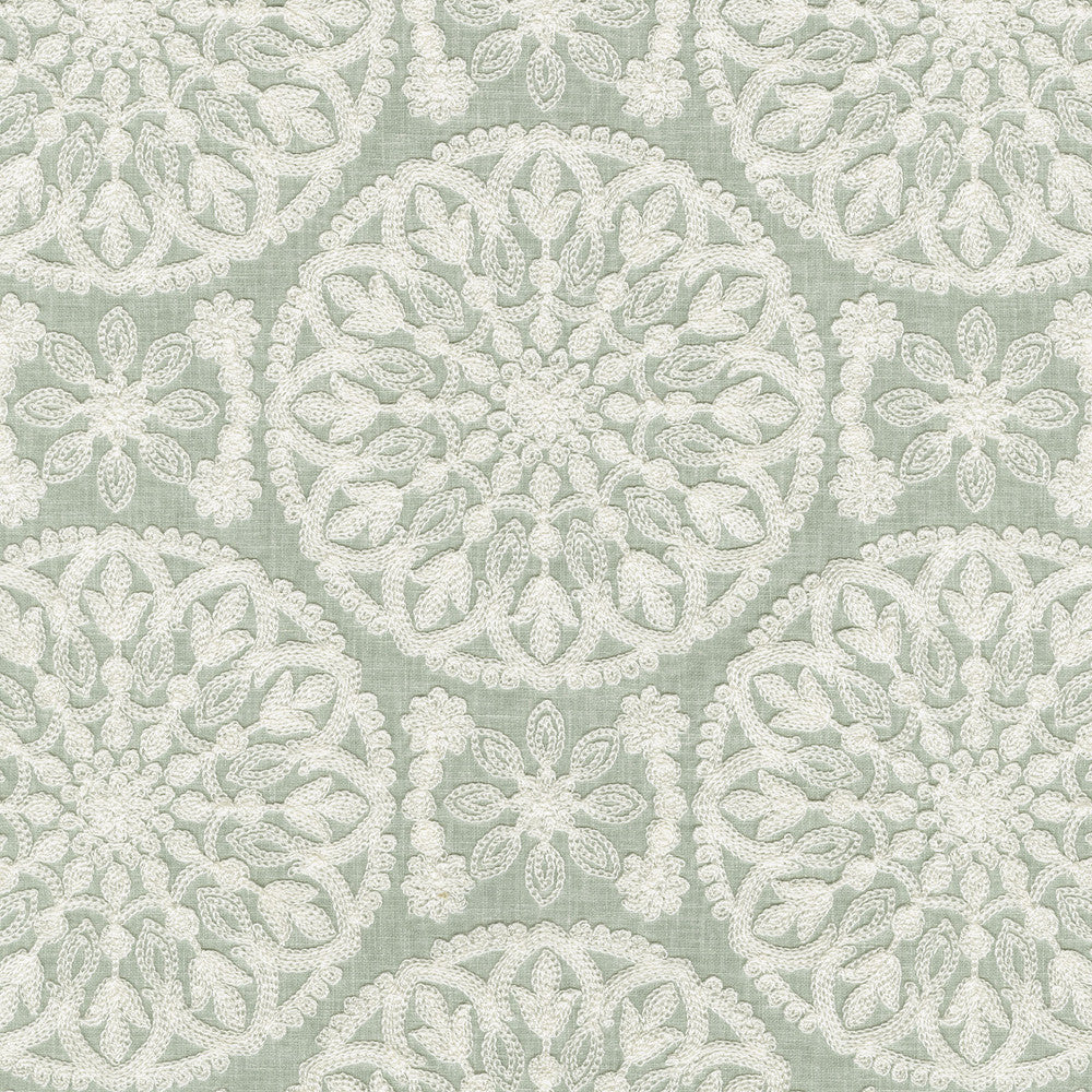 Lace Medallion Emb Mist 472231 by PK Lifestyles Fabric Cultural Exchange IX Base: 52% Polyester, 48% Cotton EMB: 100% Rayon India 51000 H: 10.2, V: 9 52 - Fabric Carolina -