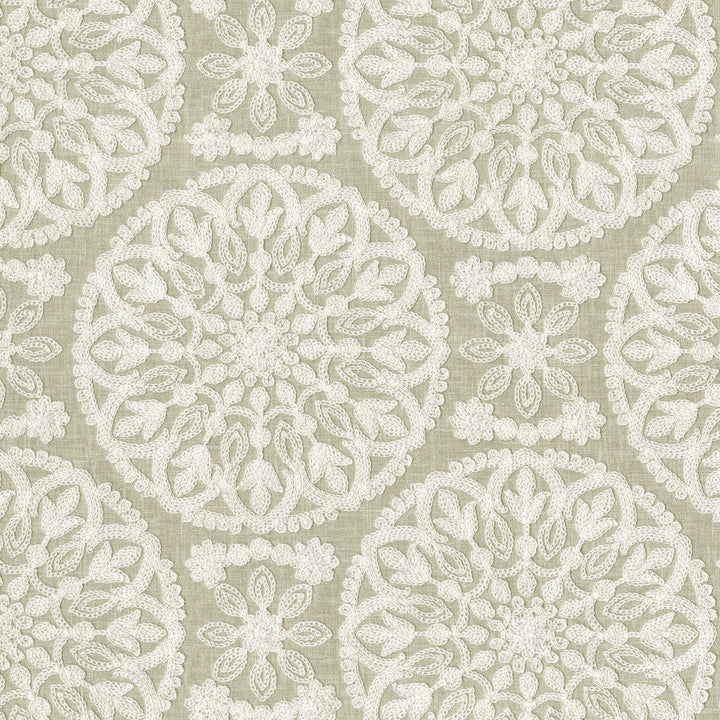 Lace Medallion Emb Cloud 472232 by PK Lifestyles Designer Fabric Cultural Exchange IX Base: 52% Polyester, 48% Cotton EMB: 100% Rayon India 51000 H: 10.2, V: 9 52 - Swanky Fabrics -