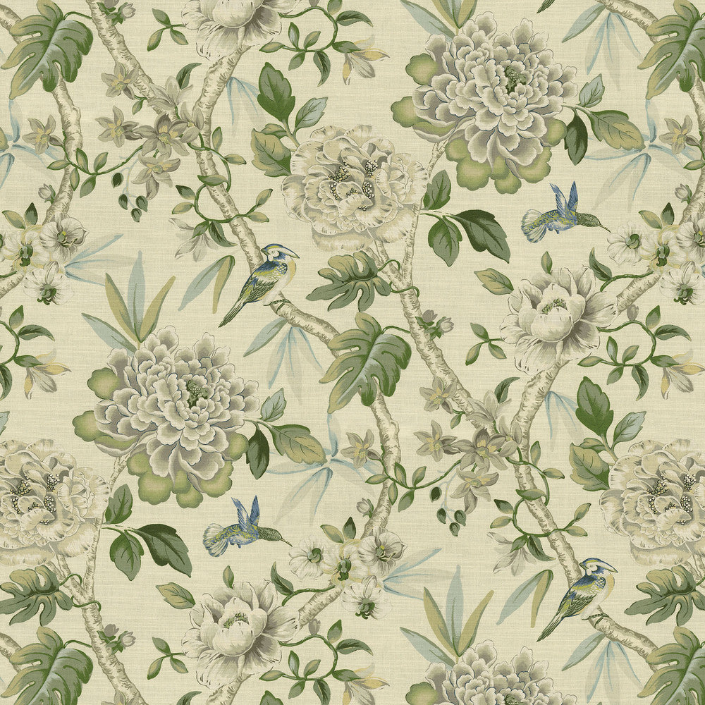 Peony Portico Dove 472691 by PK Lifestyles Designer Fabric Design by Nature VIII 100% Cotton Peru 25000 H: 13.5, V: 27 54 - Swanky Fabrics -