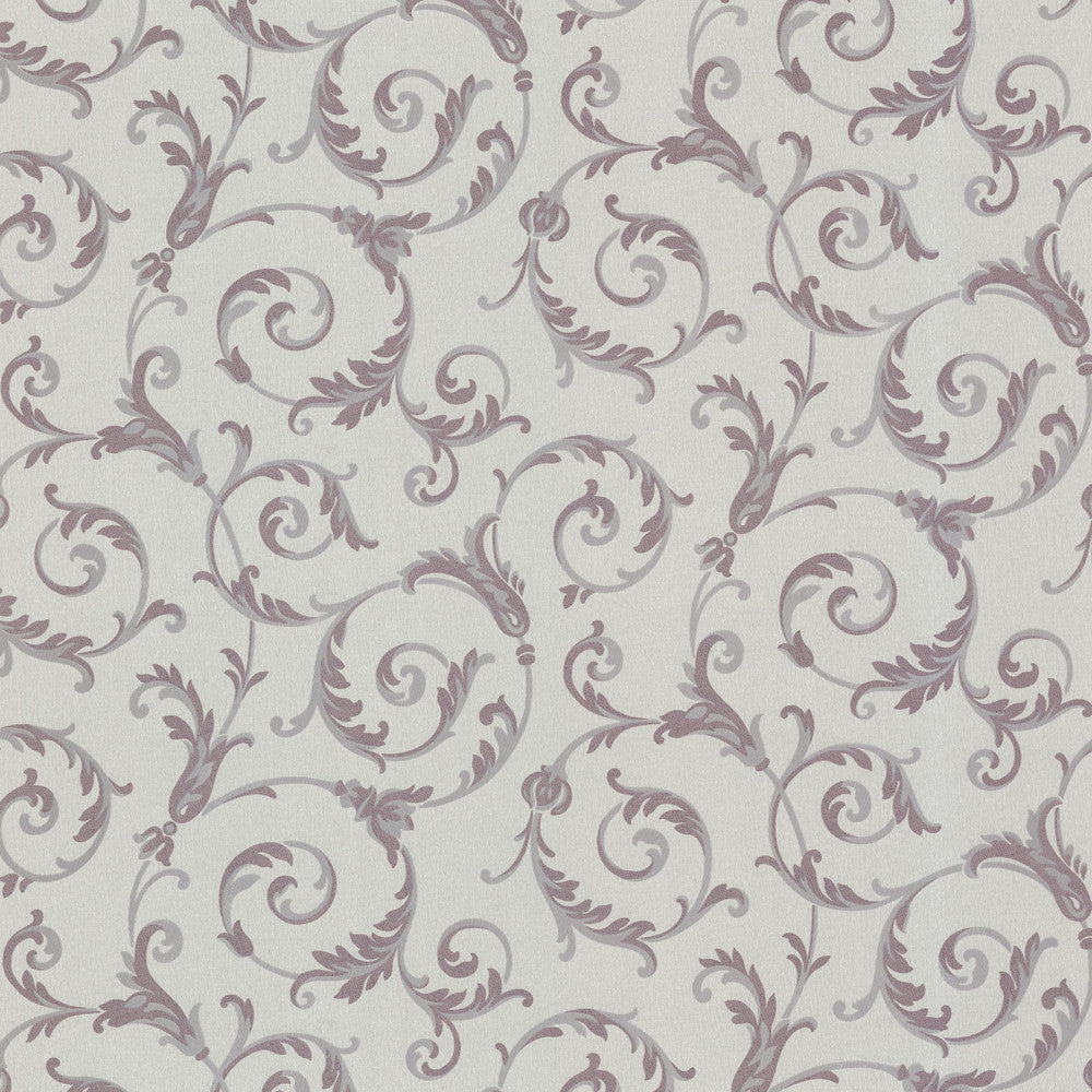 Eros Purple Flowing Scroll Wallpaper by Beacon House Olympia Covers about 56.4 square feet 20.5-in by 33-ft long roll Unpasted 21 - Fabric Carolina -
