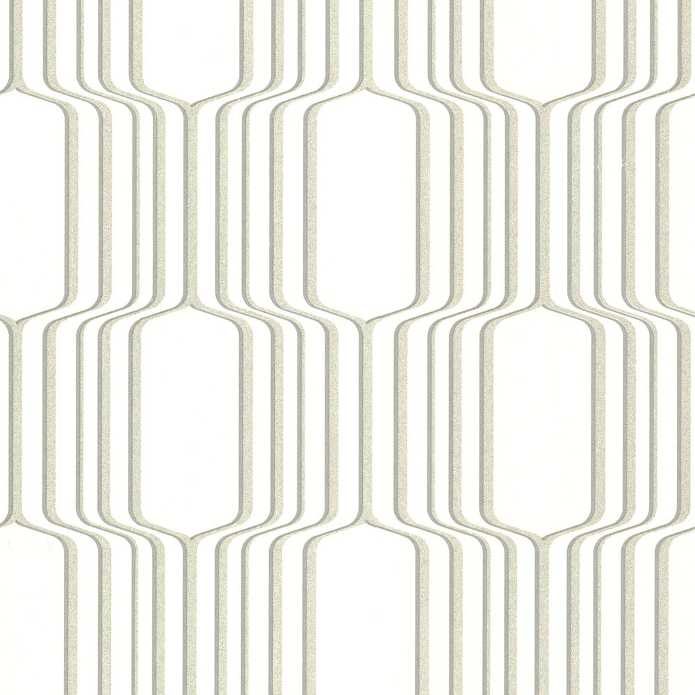 Vina White Square Ogee Wallpaper by Decorline Geo Covers about 56.4 square feet 20.5-in by 33-ft long roll Unpasted 12.6 - Fabric Carolina -