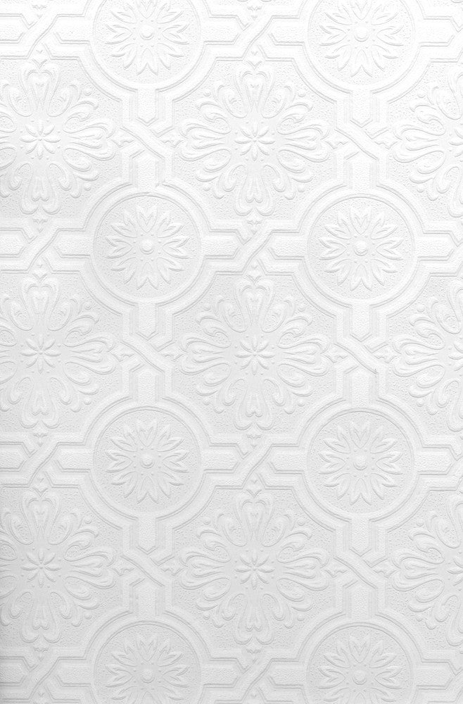 Nazareth White Paintable Wallpaper by Brewster Paintable Solutions IV Covers about 56.4 square feet 20.5-in by 33-ft long roll Prepasted 5 - Fabric Carolina -