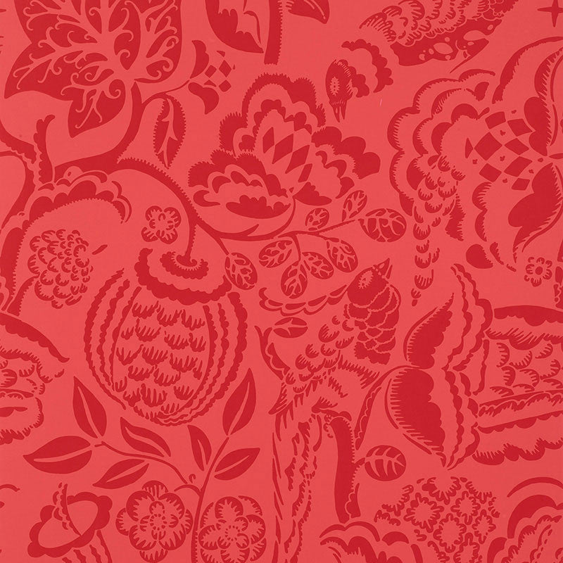 Uccello Red 5003714 by Schumacher Designer Wallpaper PALAZZO DAMASKS Paper 0 UNITED STATES OF AMERICA </p><p>Repeat: Horizontal: 27" (69CM) and Vertical: 33 1/2" (85CM) 27 - Swanky Fabrics -
