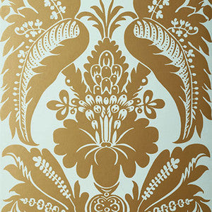 Montebello Damask Aqua 5003732 by Schumacher Wallcovering