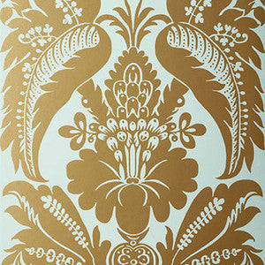 Montebello Damask Aqua 5003732 by Schumacher Wallcovering