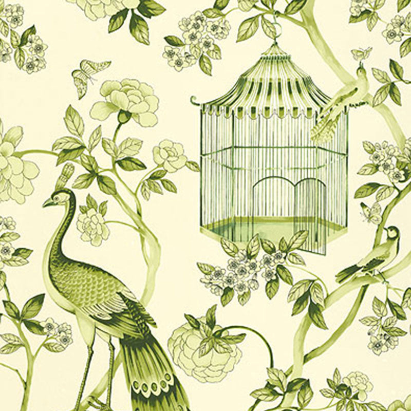 Oiseaux Et Fleurs Peridot 5004083 by Schumacher Wallcovering