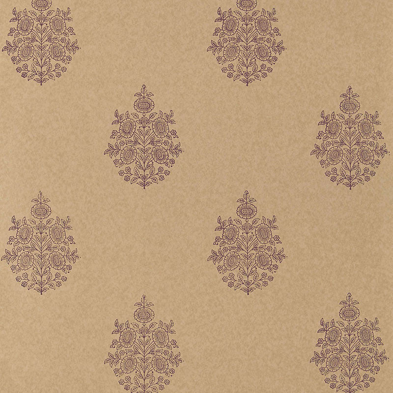 Asara Flower Aubergine 5005324 by Schumacher Designer Wallpaper JAIPUR / HAND BLOCK PRINTS Paper 0 INDIA </p><p>Repeat: Horizontal: and Vertical: 13 1/2" (34CM) 27 - Swanky Fabrics -