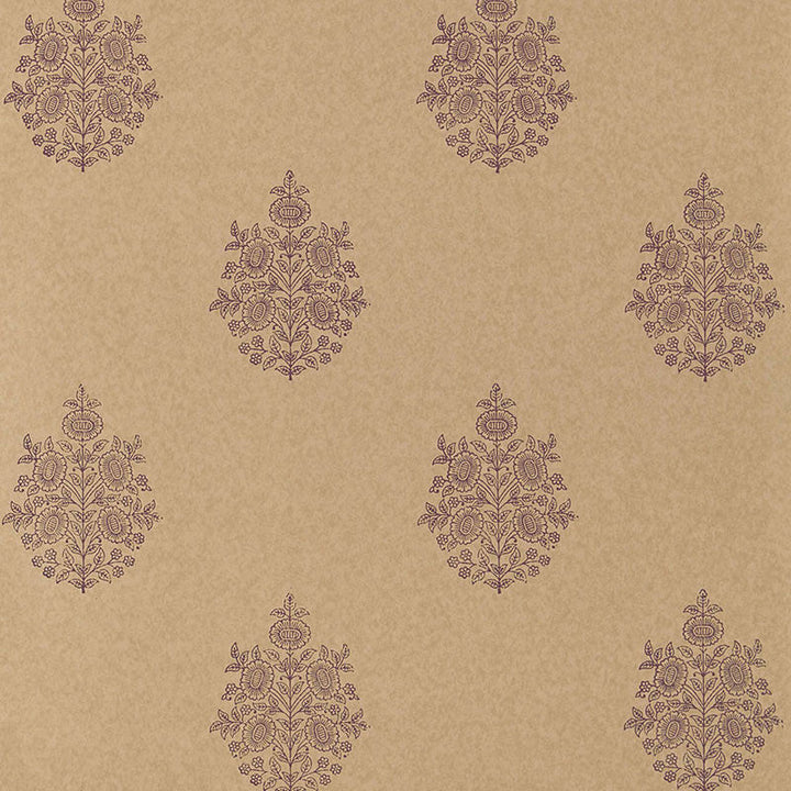 Asara Flower Aubergine 5005324 by Schumacher Designer Wallpaper JAIPUR / HAND BLOCK PRINTS Paper 0 INDIA </p><p>Repeat: Horizontal: and Vertical: 13 1/2" (34CM) 27 - Swanky Fabrics -