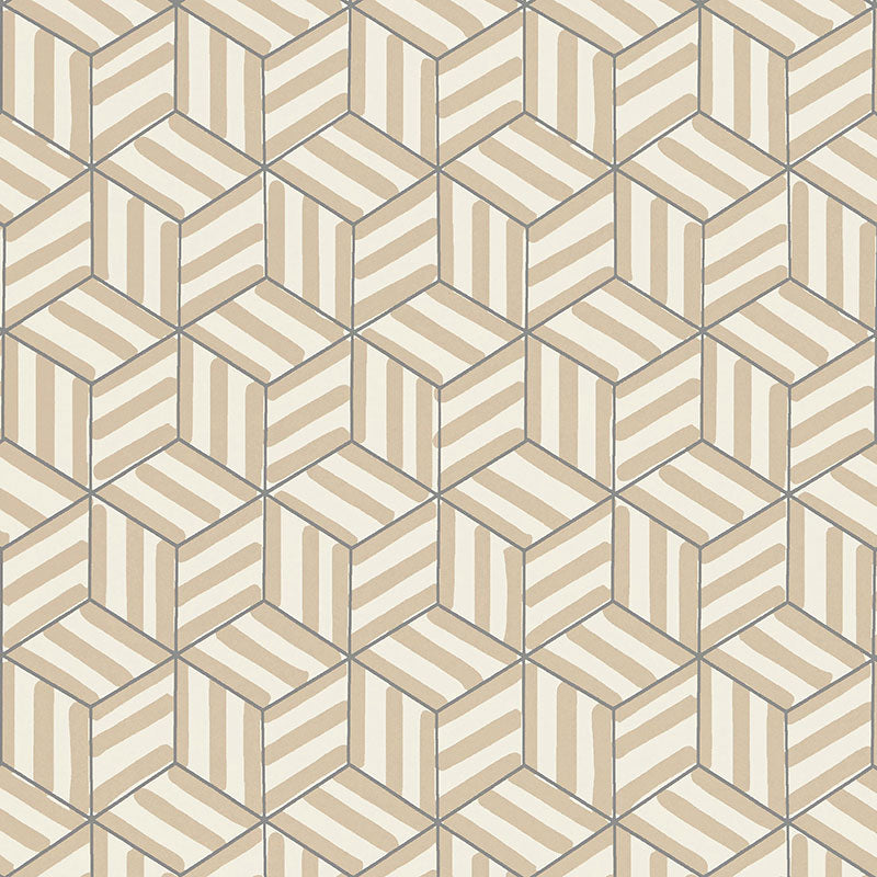 Tumbling Blocks - Greige by Schumacher Wallcovering